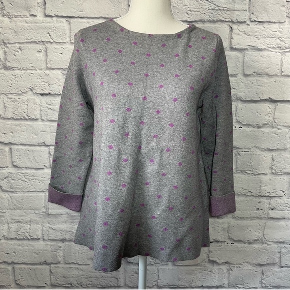 Cynthia Rowley Purple And Grey Polka Dot 3/4 Sleeve Heavy Sweater Size Medium - Picture 2 of 8